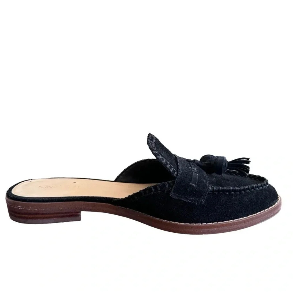 Nine West Black Suede Leather Tasseled Flat Mules Womens size 8.5 - Picture 9 of 13